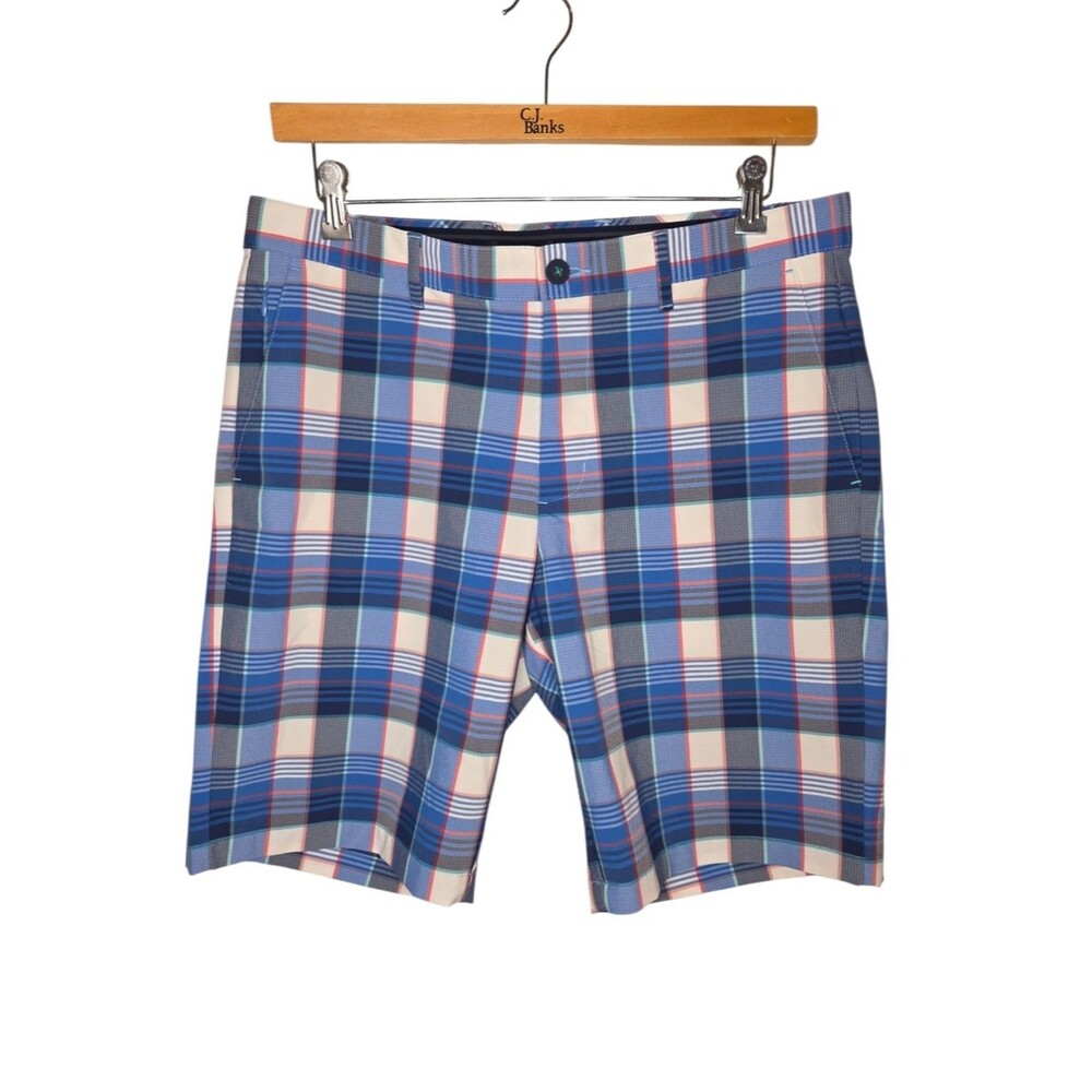 Tommy Bahama NWOT IslandZone Plaid OceanDriver Performance Shorts, Size 35